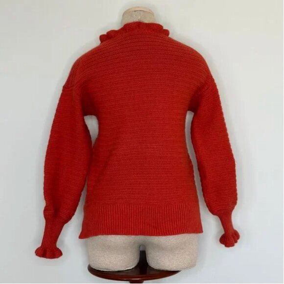 Madewell Ruffle-Neck Cotton-Merino Pullover Sweater in Fresh Chili Size Small - Picture 3 of 8